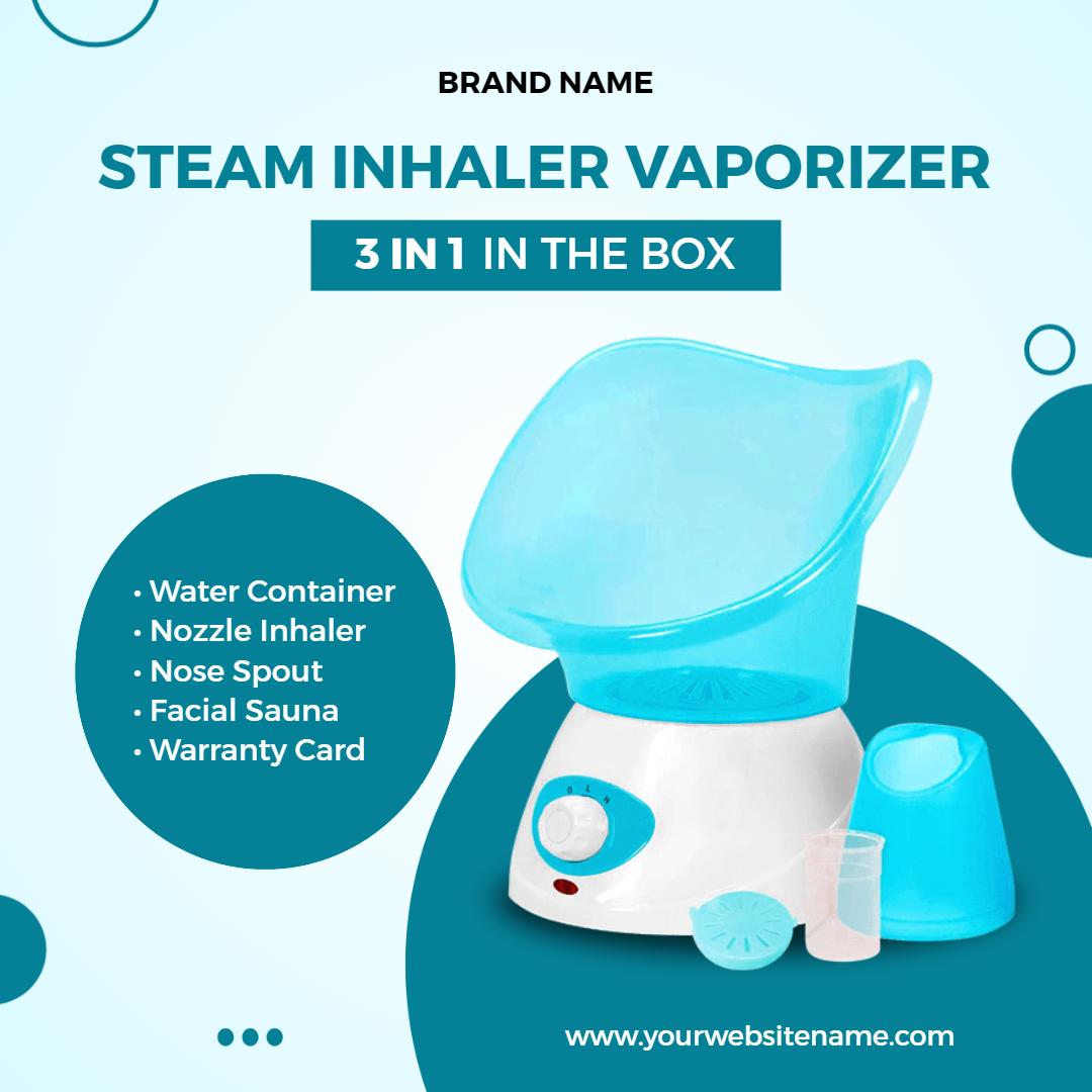 Innovative Blue Steam Inhaler Vaporizer for Home Use Ad Template