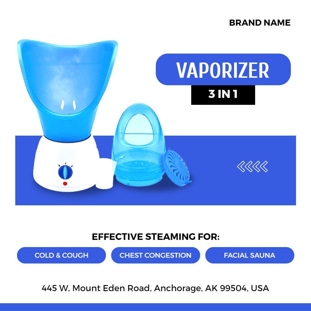 Innovative Blue Vaporizer for Cold and Facial Sauna Relief Ad Template