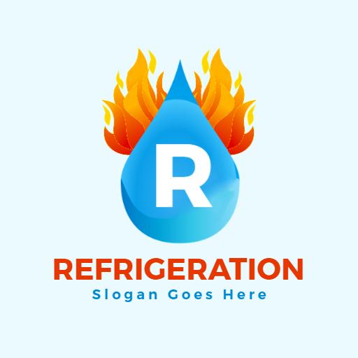 Innovative Blue Water Drop with Flames Creating Refrigeration Logo Template