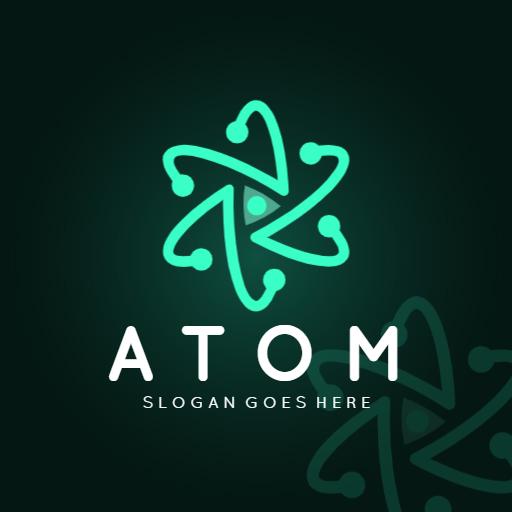 Innovative Green Atom Design Showcasing Scientific Concepts Logo Template