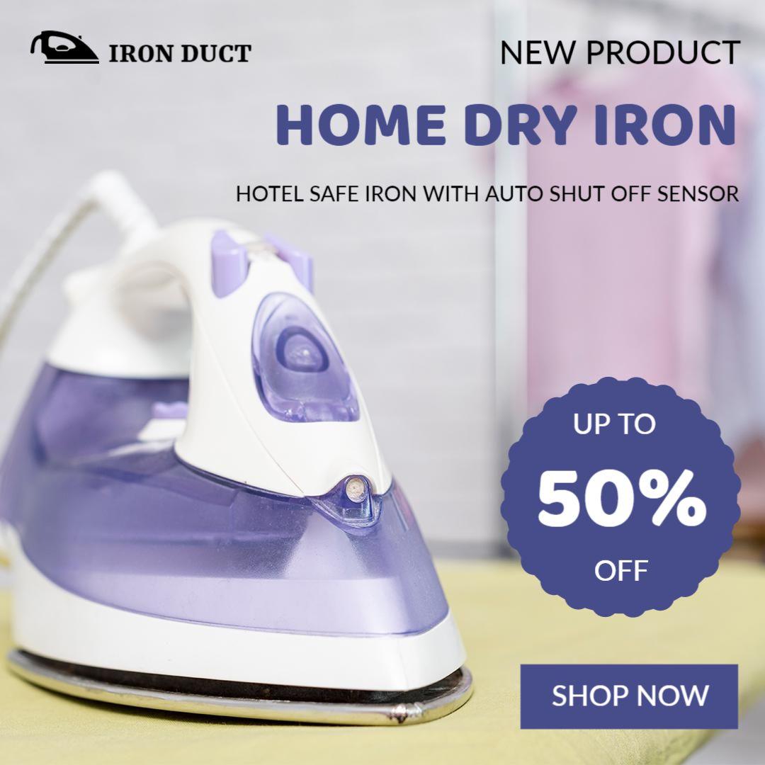 Innovative Home Dry Iron with Auto Shut Off Feature Ad Template