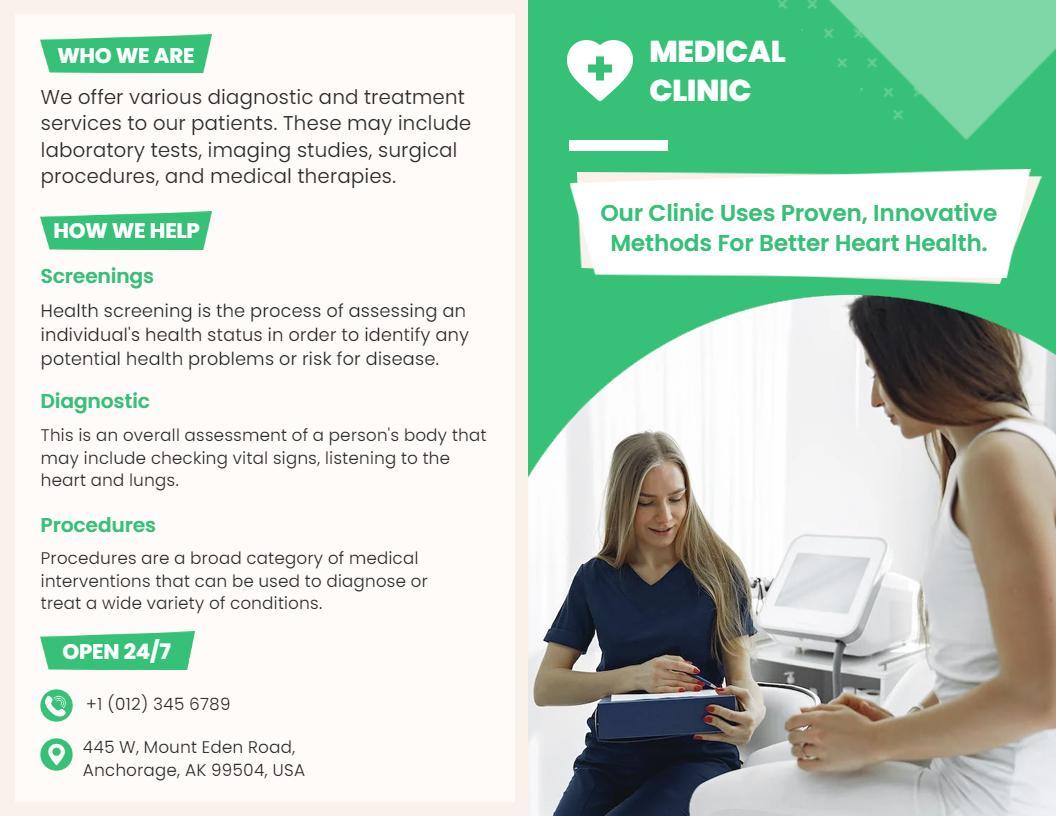 Innovative Medical Clinic Health Services and Screening Brochure Template