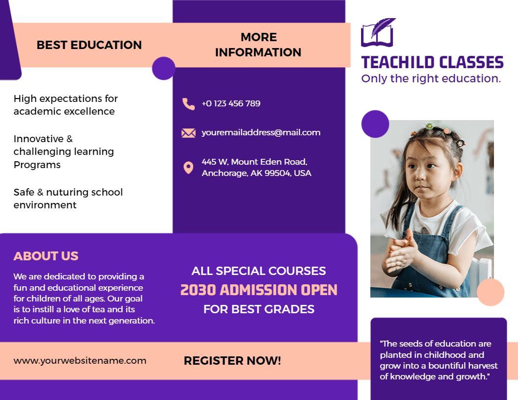 Innovative Purple Child Education Program and Class Brochure Template