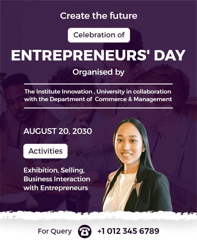 Innovative Purple Entrepreneurs' Day Celebration Poster Template