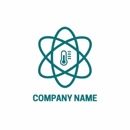 Innovative Science Logo Featuring Atom and Thermometer Design Logo Template