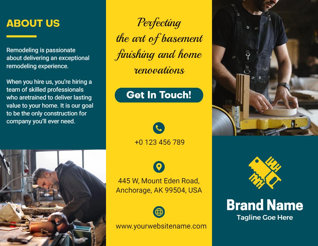 Innovative Yellow and Blue Home Renovation Tri Fold Brochure Template