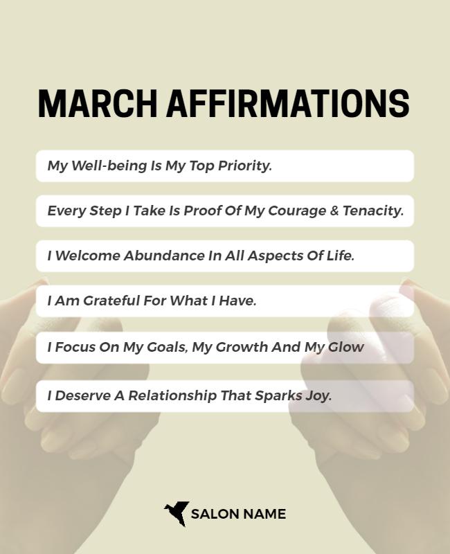 Inspirational Minimalist March Affirmations Poster Template