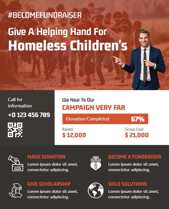 Inspirational Orange Fundraising Campaign for Homeless Children Flyer Template