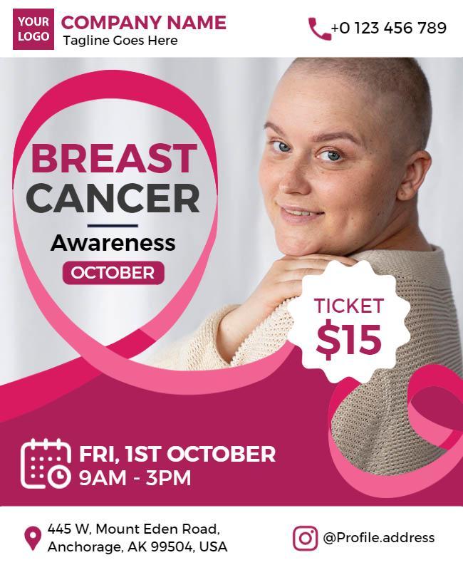 Inspirational Pink Breast Cancer Awareness Event Poster Template