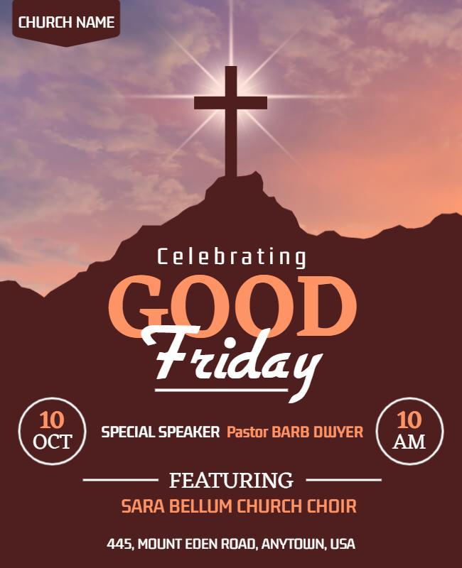 Inspirational Sunset Good Friday Church Event Poster Template