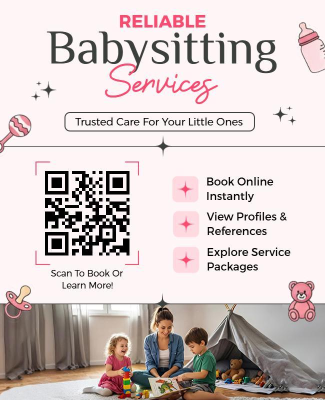 Instant Booking Babysitting Services QR Code Flyer Template