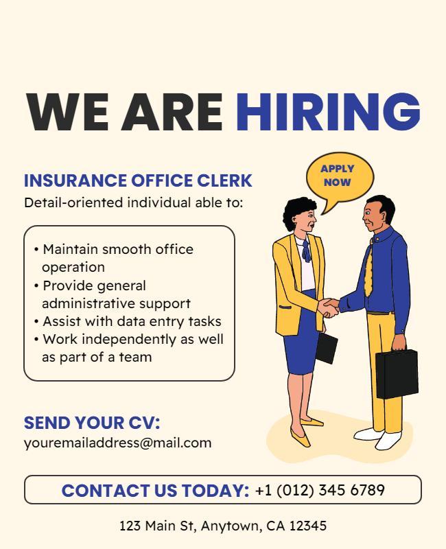 Insurance Office Clerk Job Posting Flyer Template