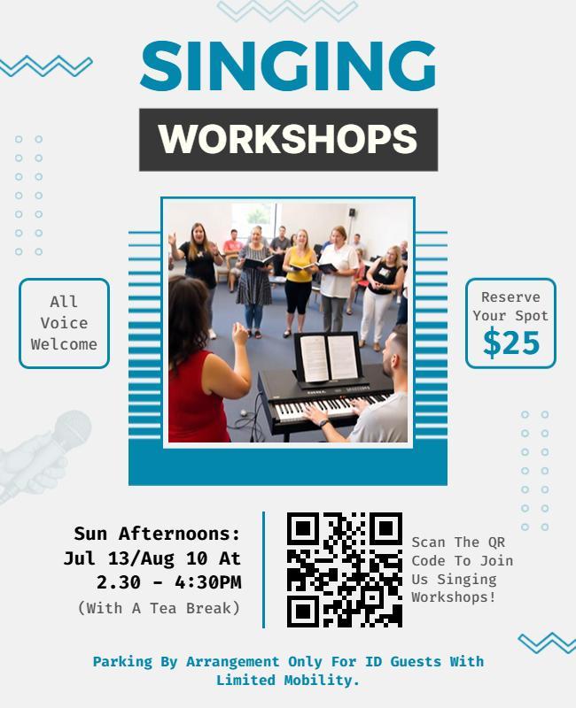 Interactive Blue Singing Workshops Promotion Flyer Template
