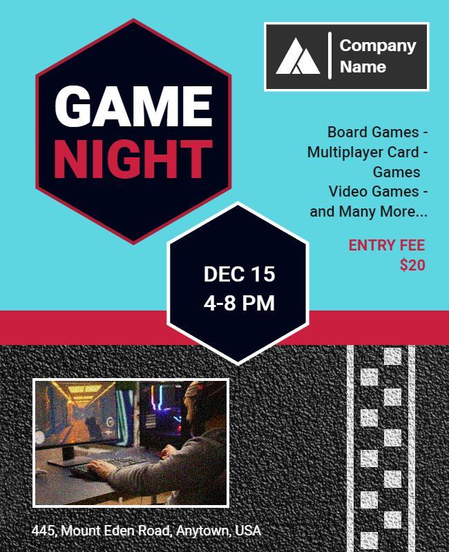 Playful Red Game Night Board and Video Games Flyer Template