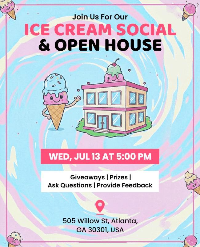 Interactive Ice Cream Social and Open House Flyer Template