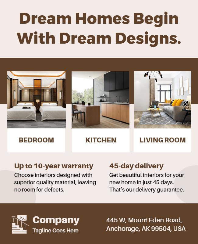 Modern Neutral Home Interior Design Services Flyer Template