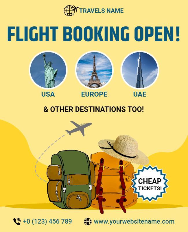 Vibrant Yellow Travel Flight Booking Open Flyer Template