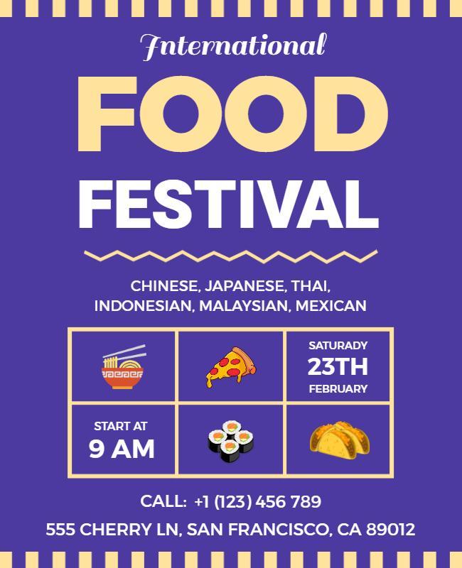 Vibrant Purple International Food Festival Flyer Template