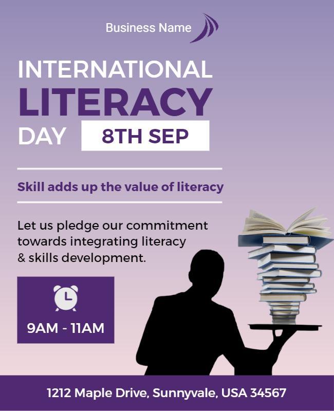 Modern Purple International Literacy Day Awareness Flyer Template