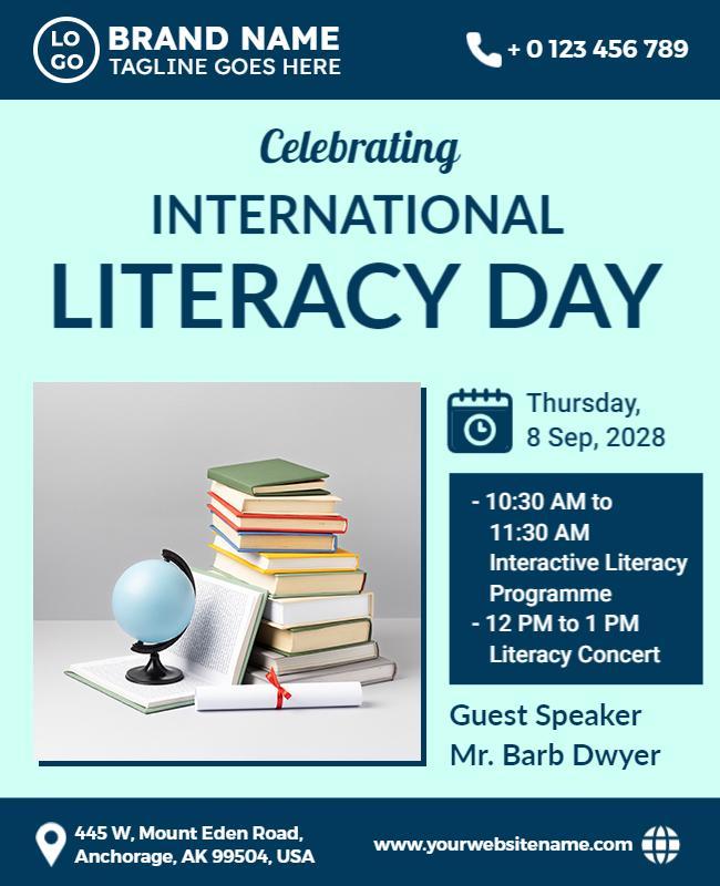 Academic Blue International Literacy Day Celebration Flyer Template