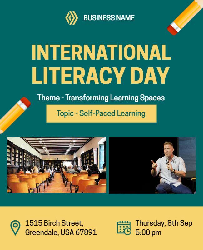 Transforming Learning Spaces for International Literacy Day Flyer Template