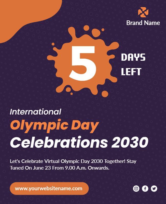 Vibrant Purple Olympic Day Celebration Countdown Flyer Template