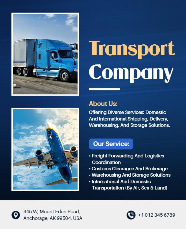 Professional Blue Transport Company Services Flyer Template