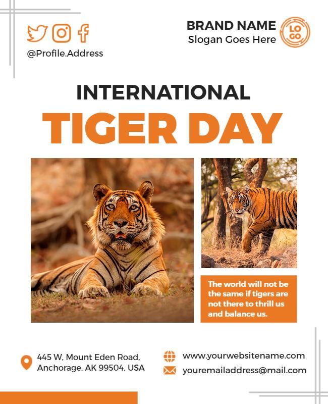 Vibrant Orange International Tiger Day Awareness Flyer Template