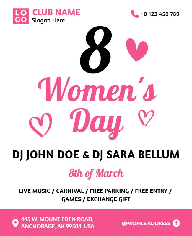 Festive Pink Women's Day Celebration Party Flyer Template