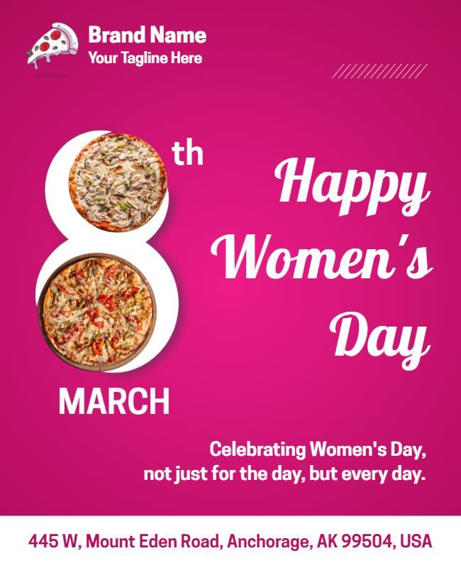 Bold Pink Women's Day Celebration Pizza Flyer Template