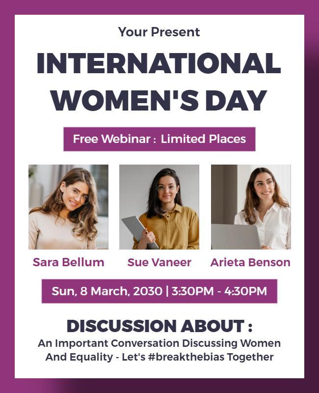 Vibrant Purple International Women's Day Webinar Flyer Template