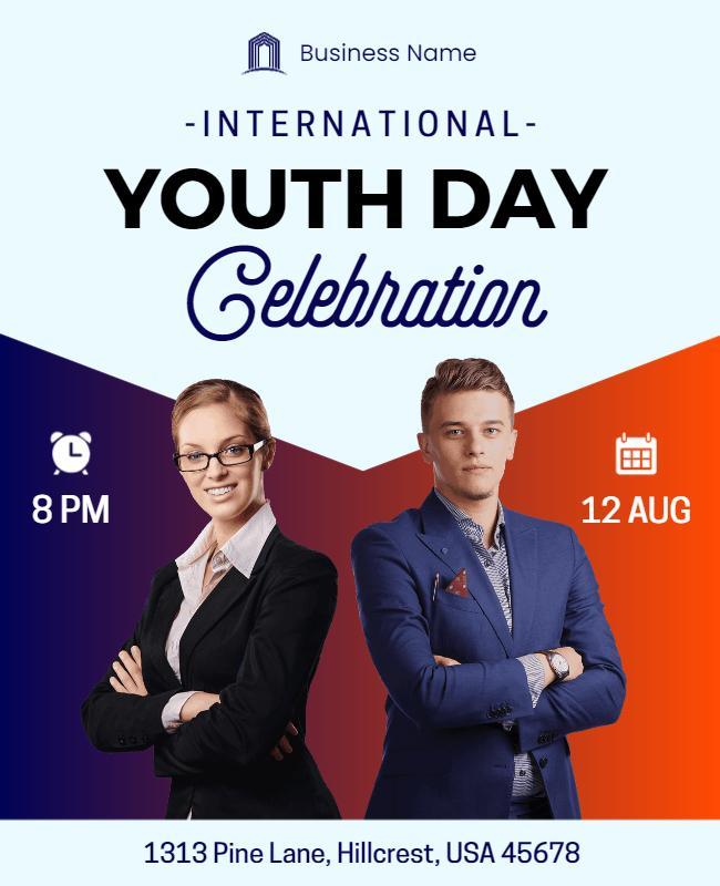 Dynamic Purple and Orange Youth Day Celebration Flyer Template