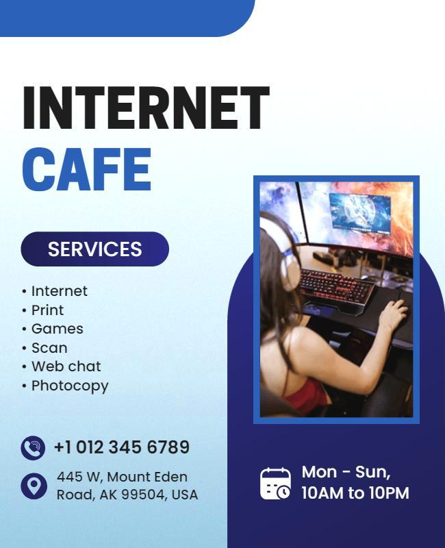 Modern Blue Internet Cafe Services Flyer Template