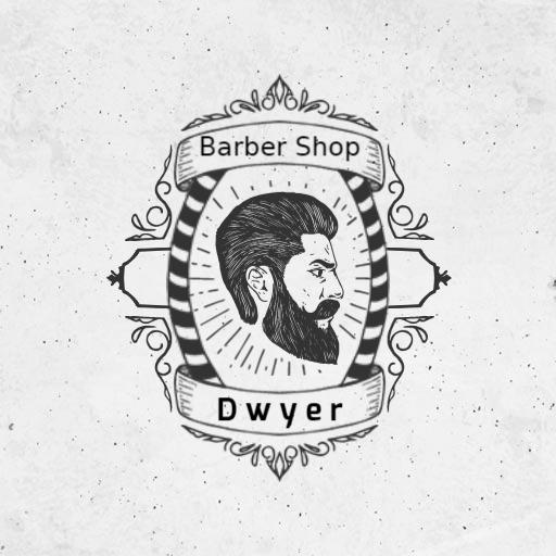 Intricate Black and White Sketch for Dwyer Barber Shop Logo Template