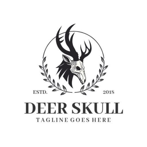 Intricate Deer Skull Design Surrounded by Elegant Leaves Logo Template
