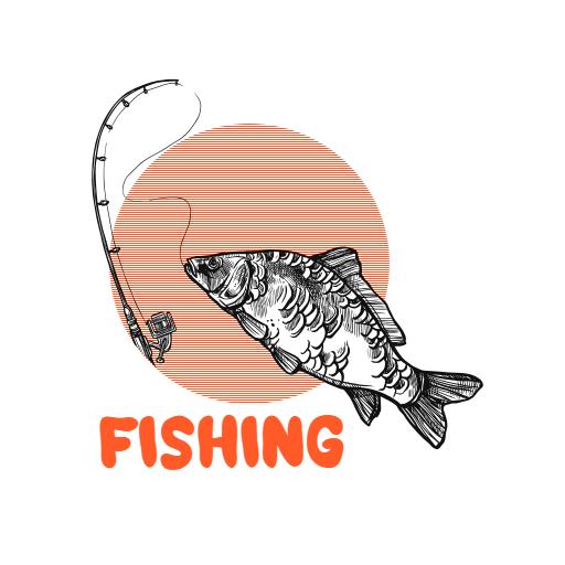 Intricate Sketch of a Fish with Fishing Rod for Your Logo Template
