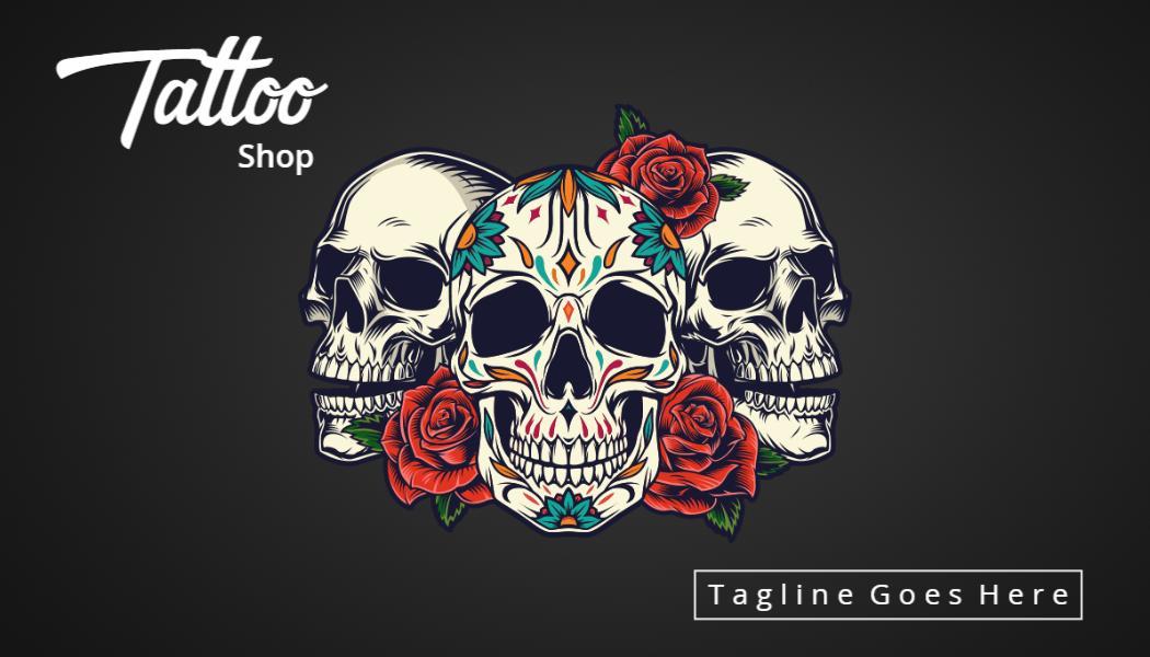 Intricate Skull and Rose Tattoo Shop Business Card Template