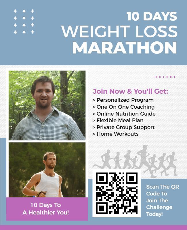 Invigorating Blue Weight Loss Marathon Fitness Challenge Poster Template