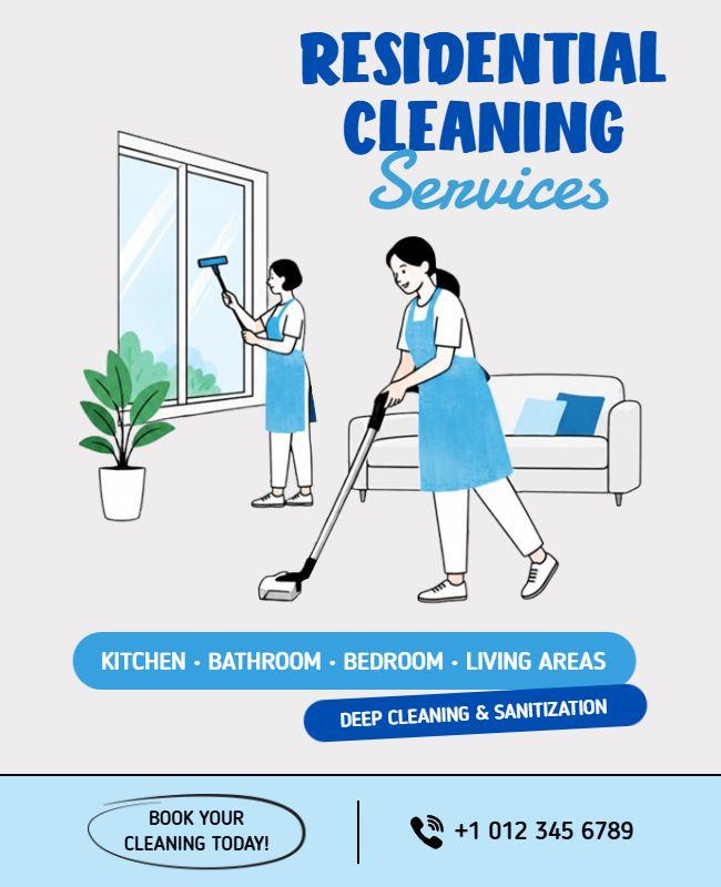 Inviting Blue Residential Cleaning Assistance Flyer Template