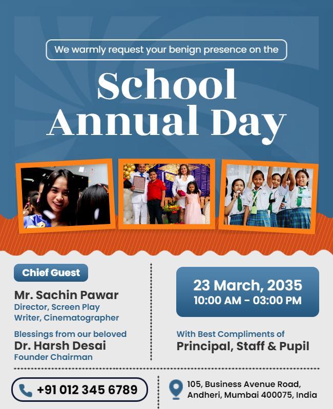 Inviting Blue School Annual Day Celebration Poster Template