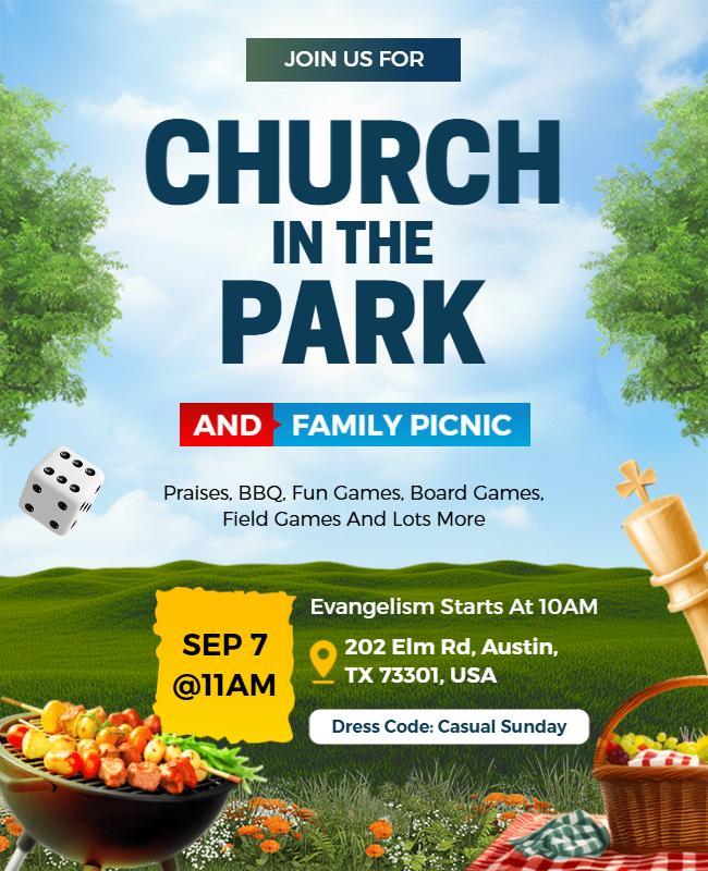 Inviting Green Church and Family Picnic Event Flyer Template