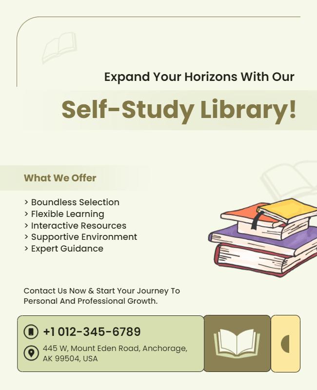 Inviting Light Green Self-Study Library Promotion Poster Template
