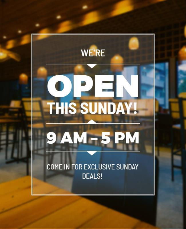 Inviting Open Sunday Hours Restaurant Promotion Poster Template