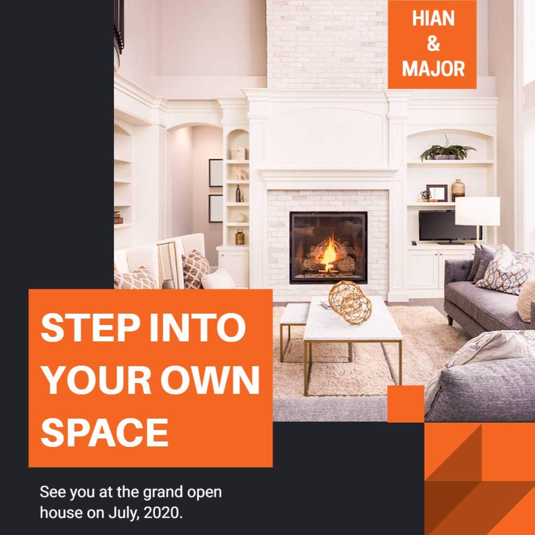 Inviting Orange and Grey Open House Real Estate Promotion Ad Template