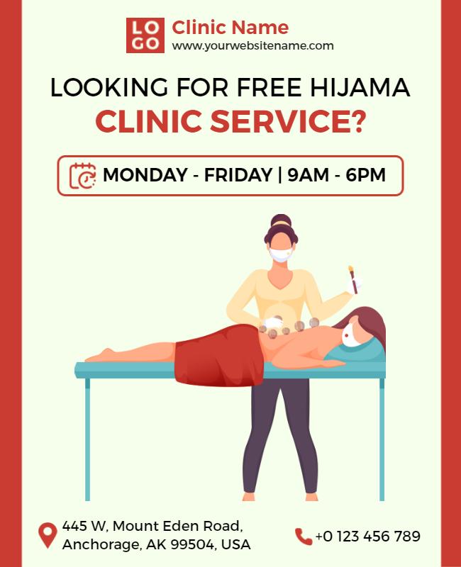 Inviting Red Hijama Clinic Service Promotional Poster Template