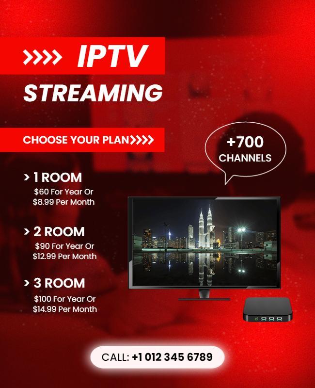 Dynamic Red IPTV Streaming Subscription Plan Flyer Template