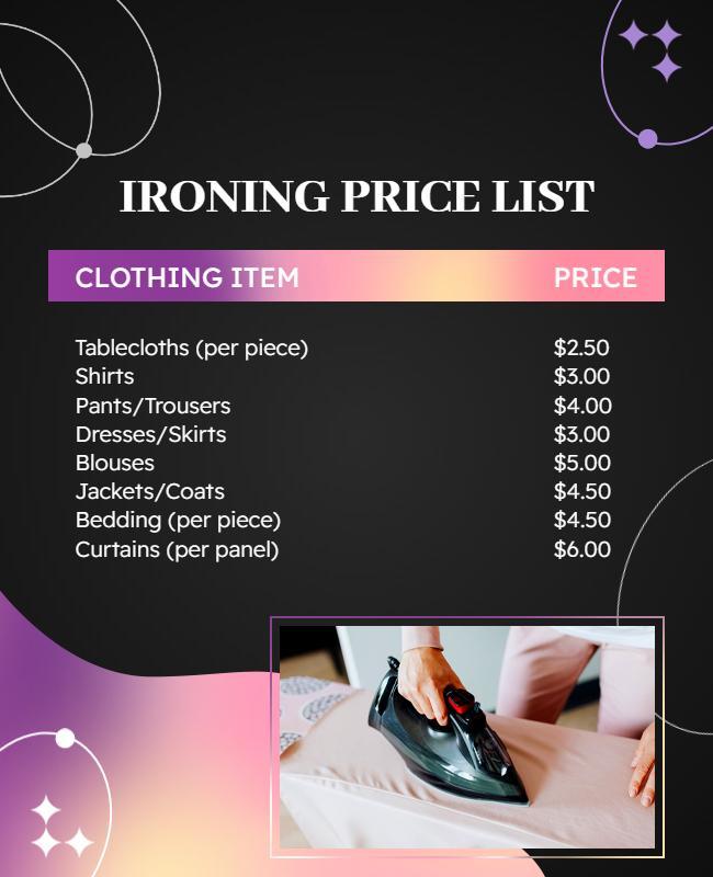 Ironing Service Pricing List Flyer Template