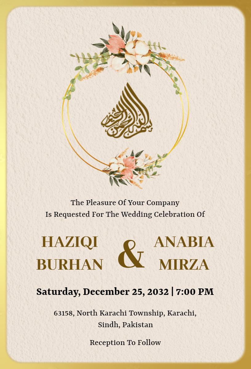 Islamic Floral Elegant Muslim Wedding Invitation Template