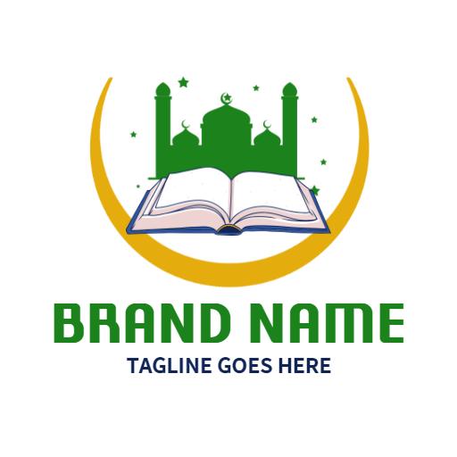 Islamic Green Mosque and Quran Design with Crescent Icon Logo Template