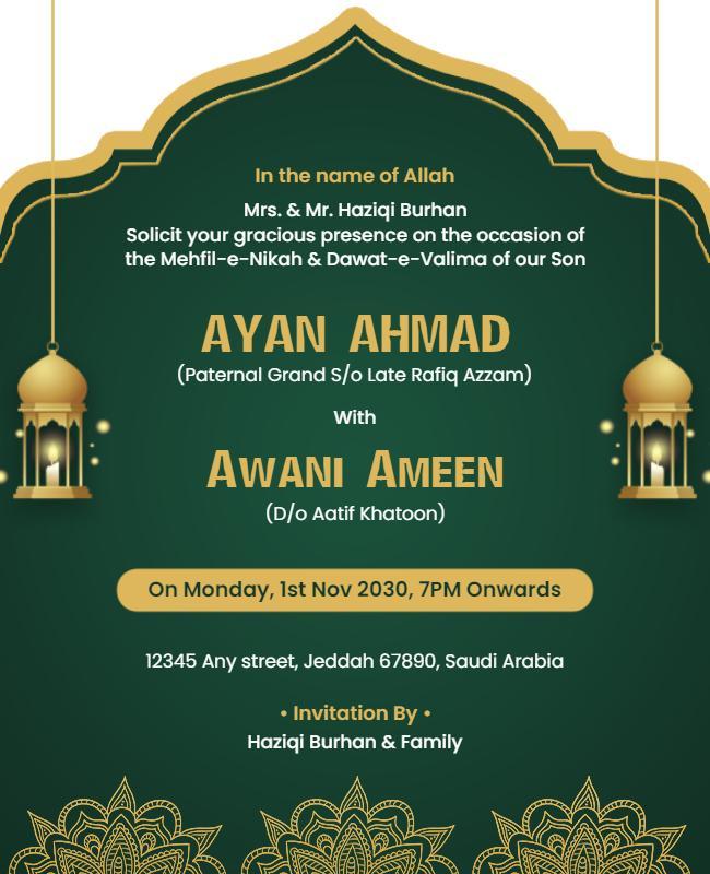 Islamic Wedding Ceremony Invitation Flyer Template